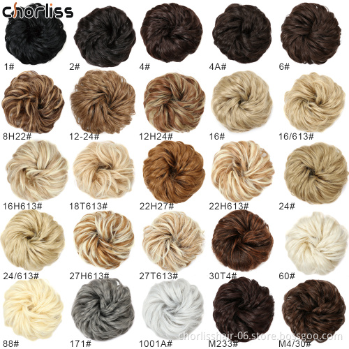 Wolesale Hot Selling Short Chignon For Women Afro Natural Color Hair Pieces Wave Buns In Synthetic Curly Chignon Hair With Bangs